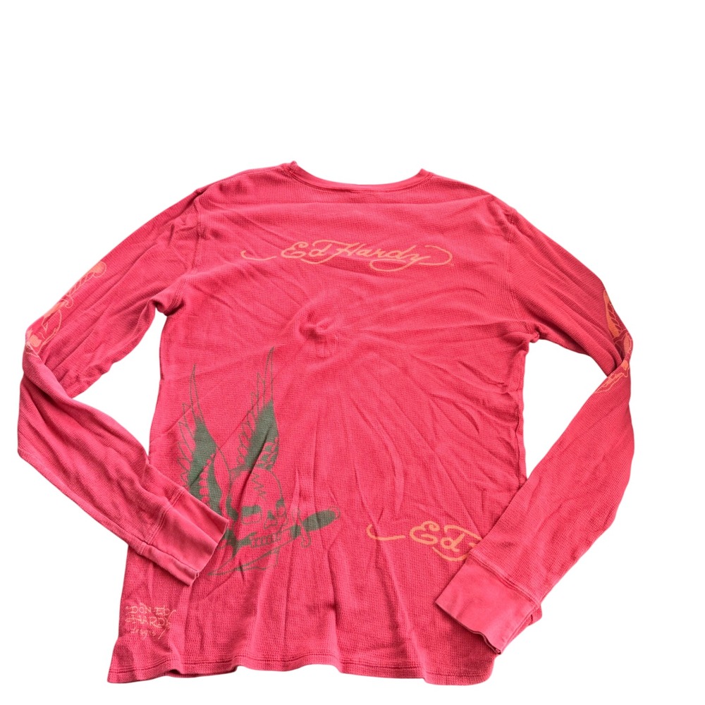 Ed Hardy Mens XL Red Long Sleeve Shirt Winged Skull Dagger Tattoo Graphic - Picture 4 of 6